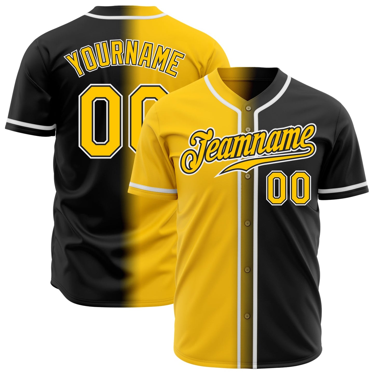 Custom Black Yellow-White Authentic Gradient Fashion Baseball Jersey - Main View