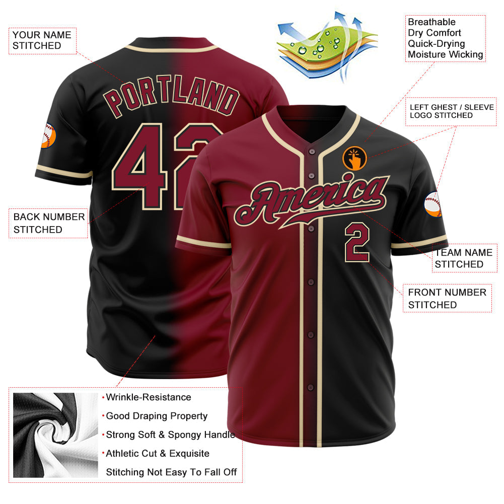 Custom Black Crimson-Cream Authentic Gradient Fashion Baseball Jersey view 2