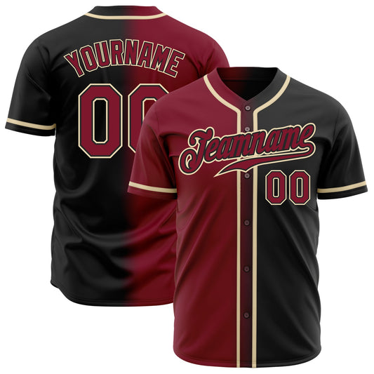 Custom Black Crimson-Cream Authentic Gradient Fashion Baseball Jersey - Main View