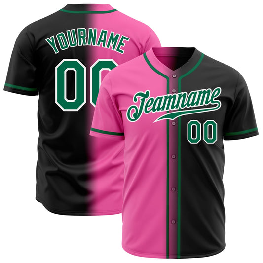 Custom Black Kelly Green Pink-White Authentic Gradient Fashion Baseball Jersey - Main View