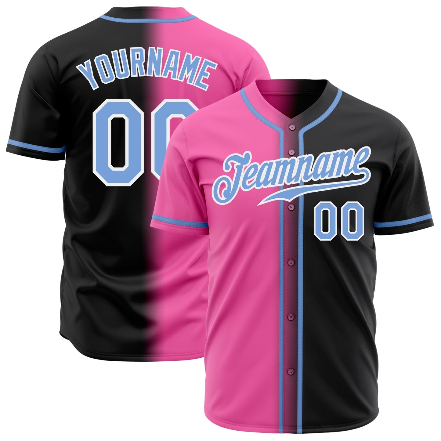 Custom Black Light Blue Pink-White Authentic Gradient Fashion Baseball Jersey - Main View