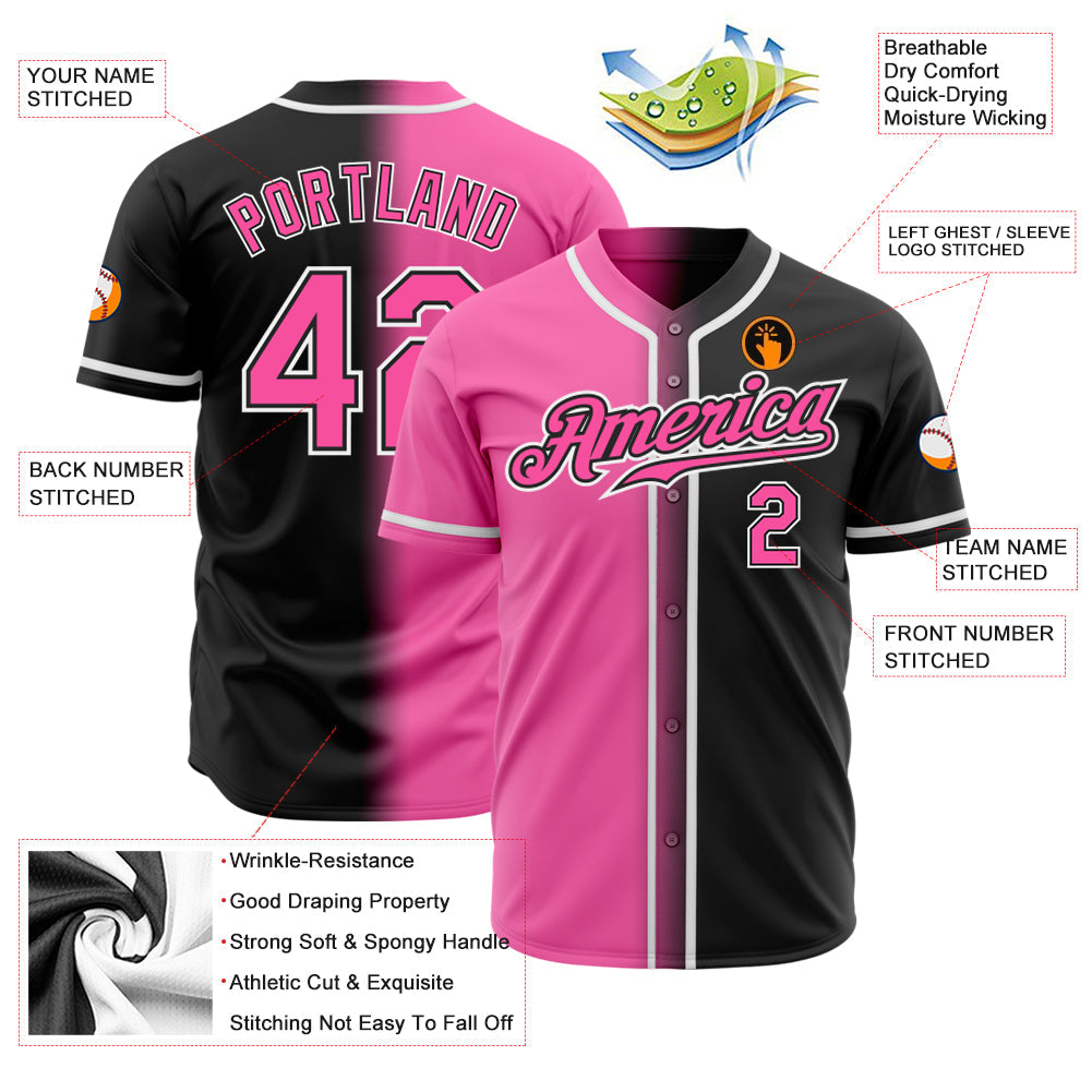 Custom Black Pink-White Authentic Gradient Fashion Baseball Jersey view 2