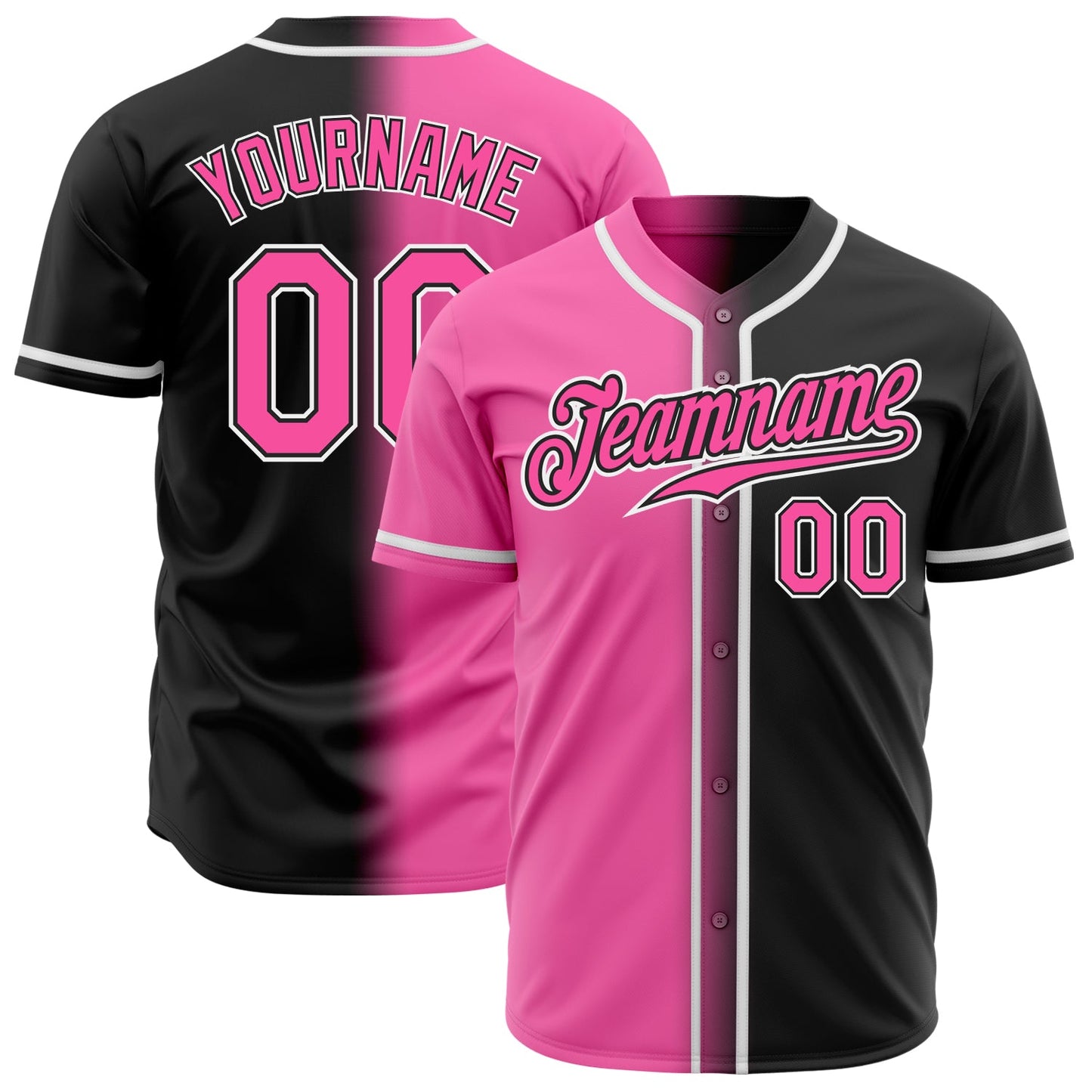Custom Black Pink-White Authentic Gradient Fashion Baseball Jersey - Main View