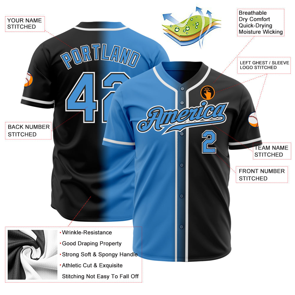 Custom Black Powder Blue-White Authentic Gradient Fashion Baseball Jersey view 2