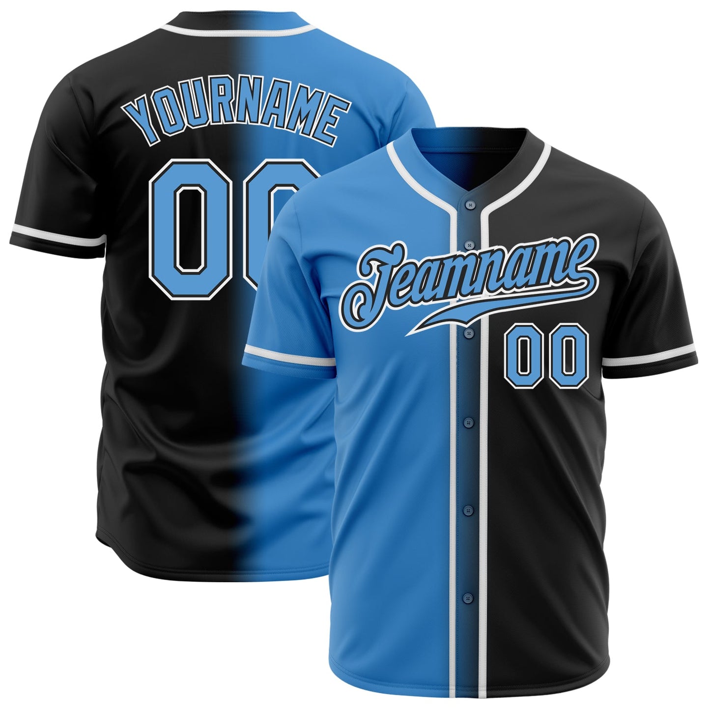 Custom Black Powder Blue-White Authentic Gradient Fashion Baseball Jersey - Main View
