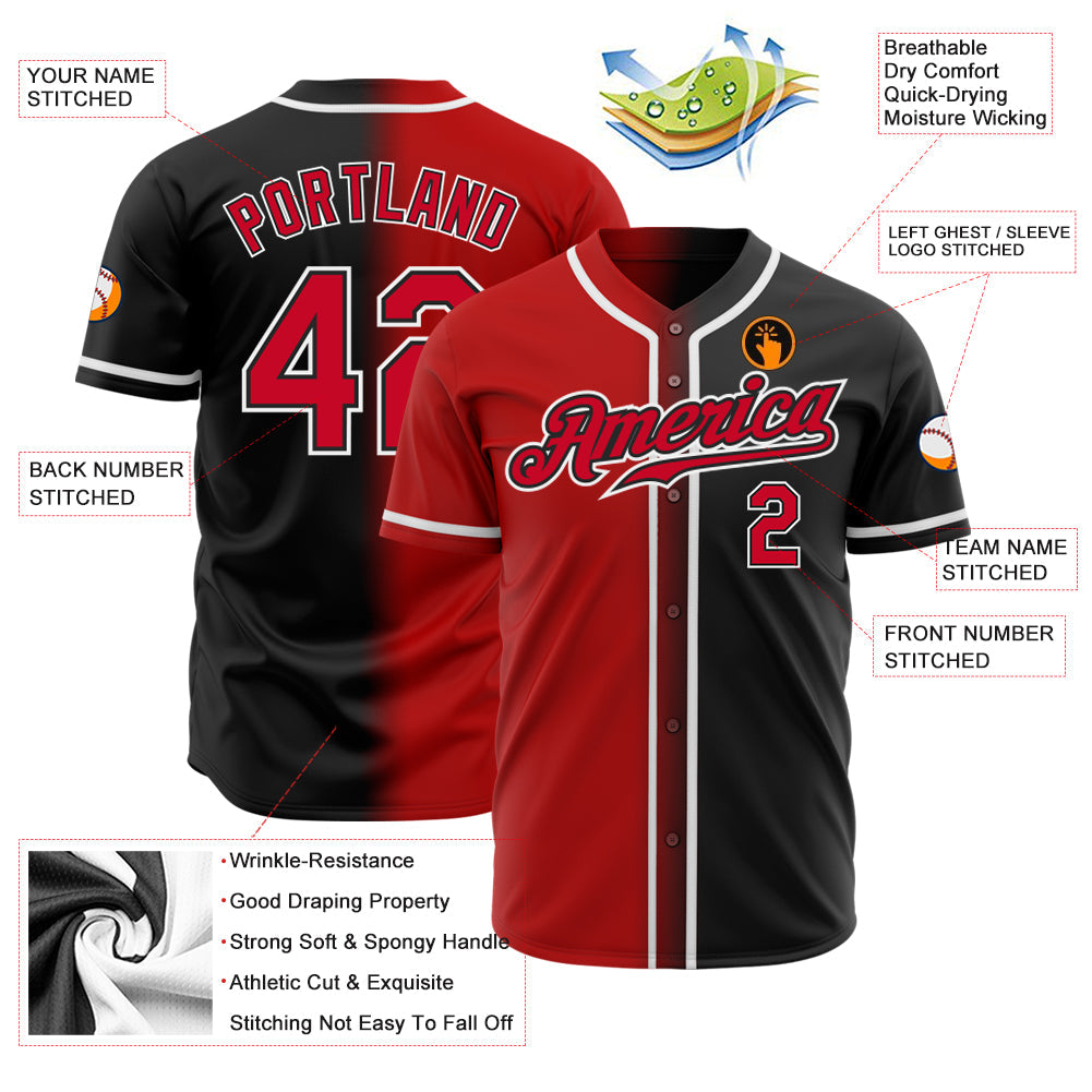 Custom Black Red-White Authentic Gradient Fashion Baseball Jersey view 2