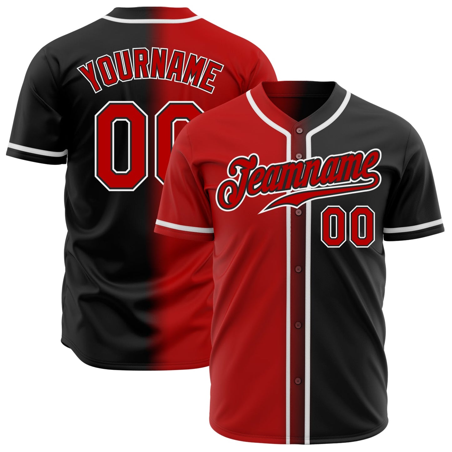 Custom Black Red-White Authentic Gradient Fashion Baseball Jersey - Main View