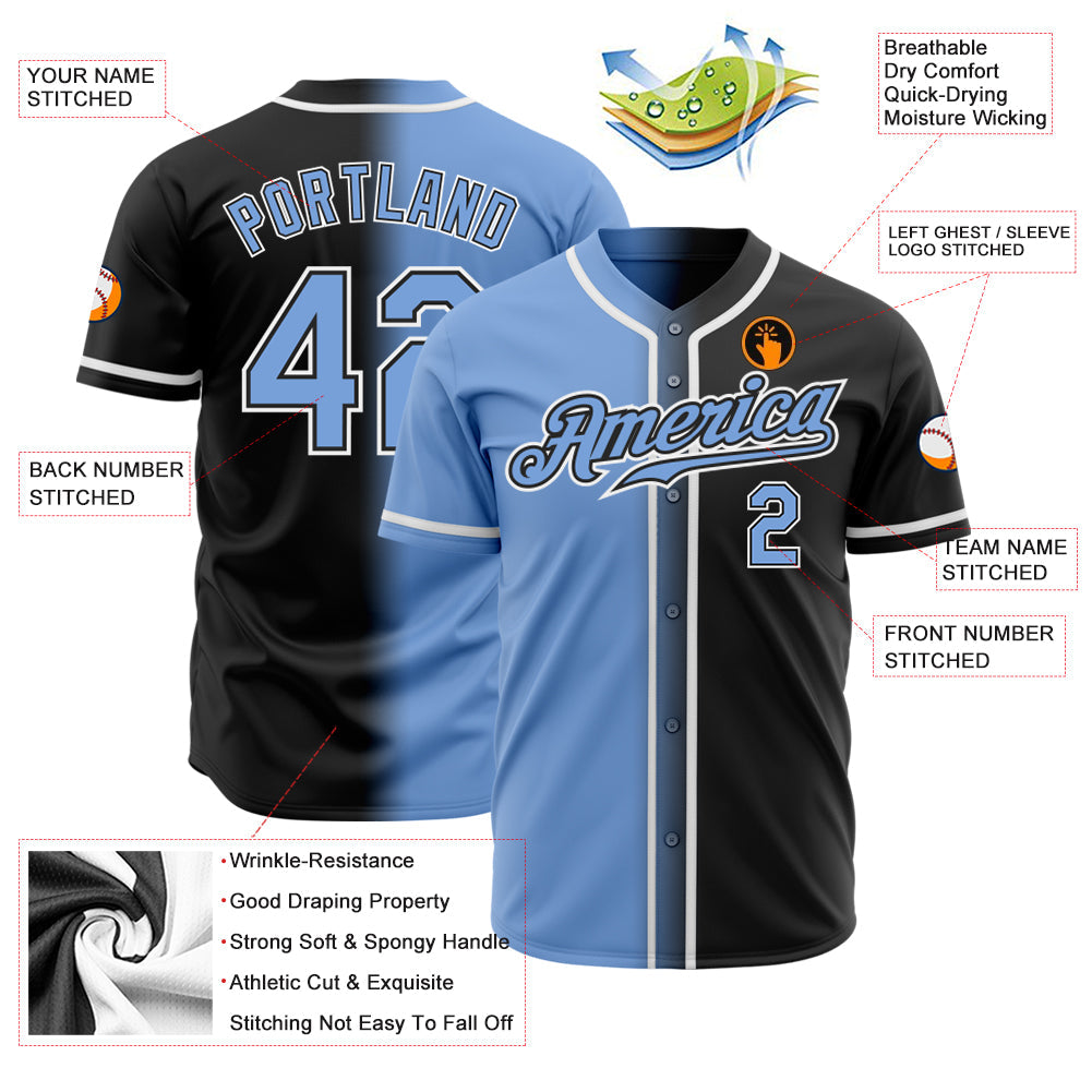 Custom Black Light Blue-White Authentic Gradient Fashion Baseball Jersey view 2