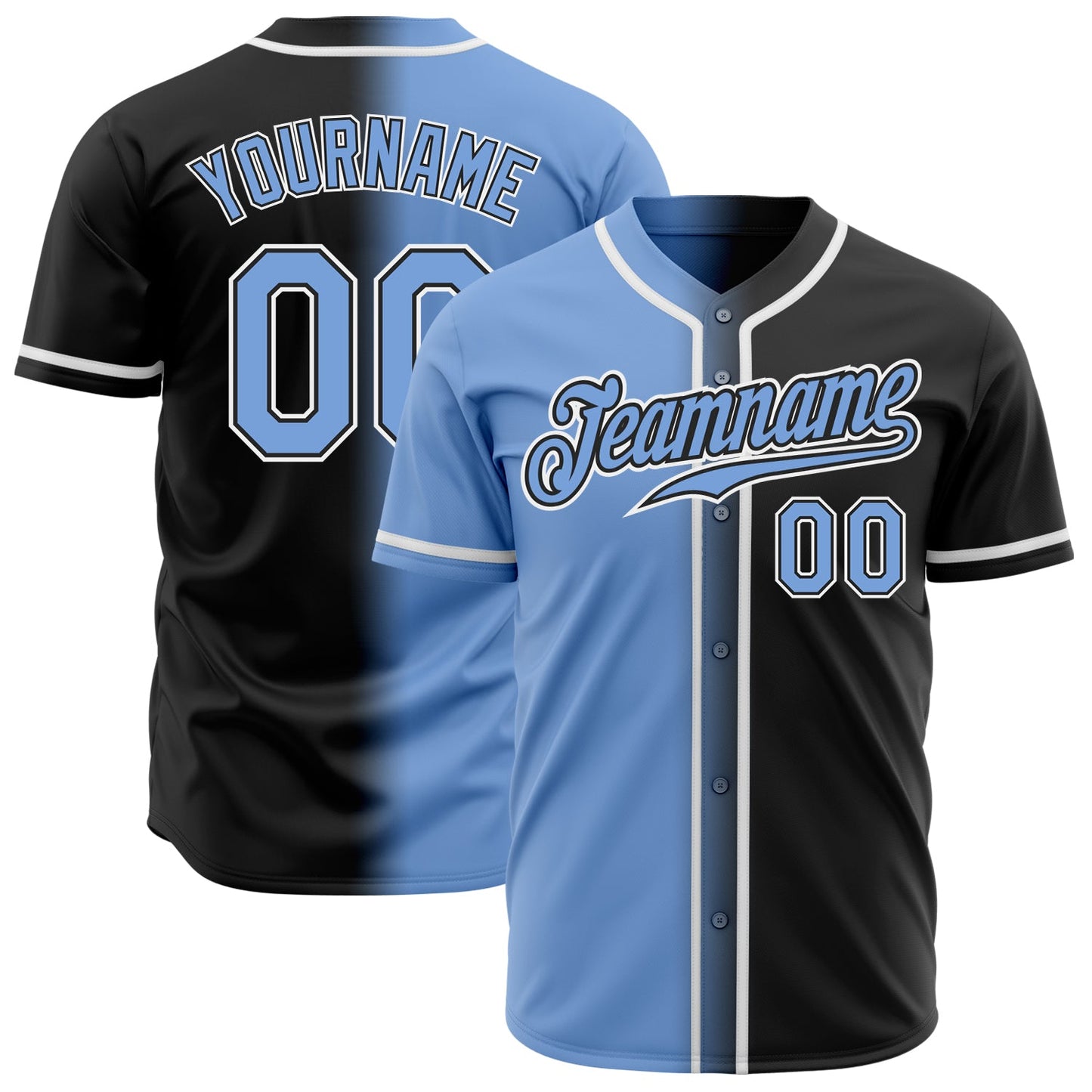 Custom Black Light Blue-White Authentic Gradient Fashion Baseball Jersey - Main View