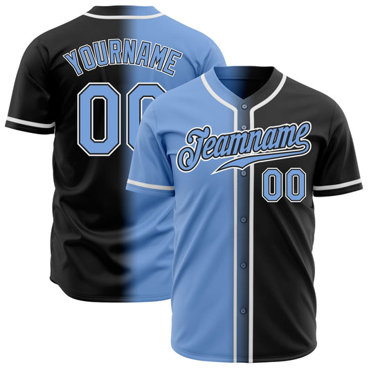 Custom Black Light Blue-White Authentic Gradient Fashion Baseball Jersey - Main View