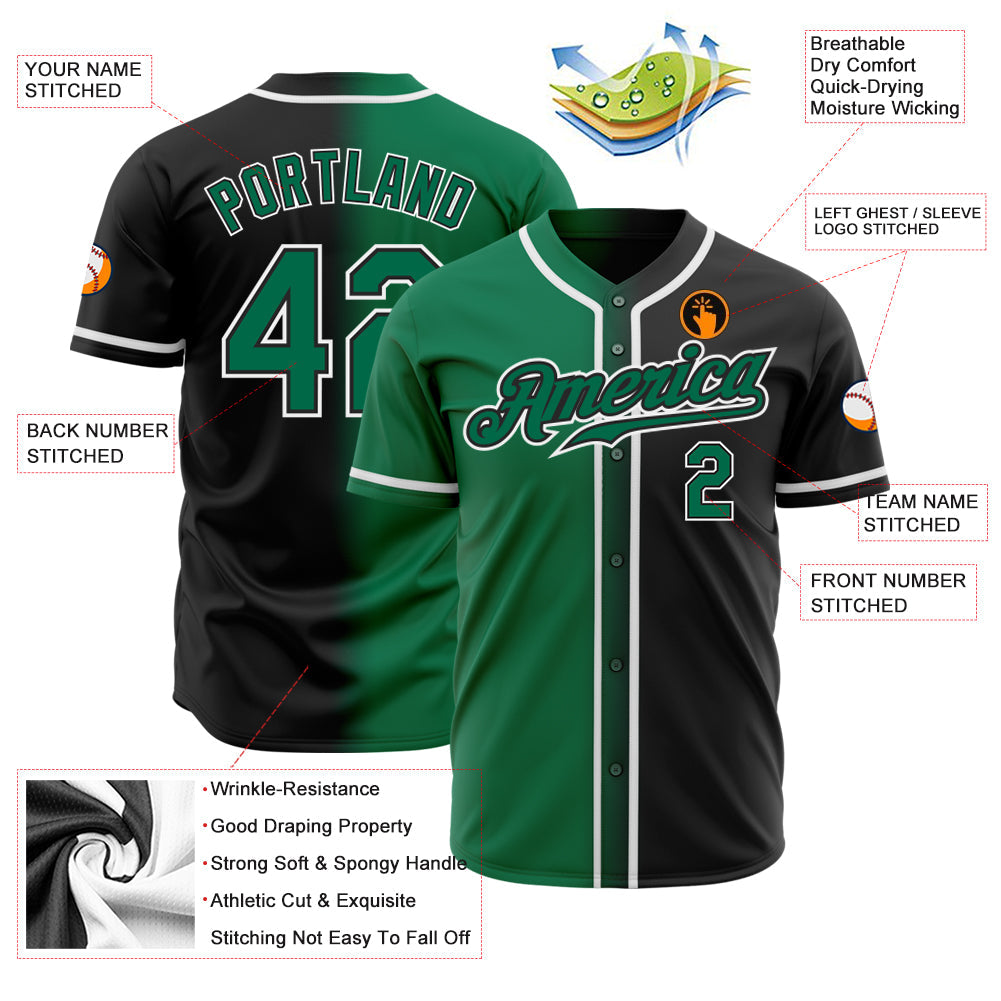 Custom Black Kelly Green-White Authentic Gradient Fashion Baseball Jersey view 2