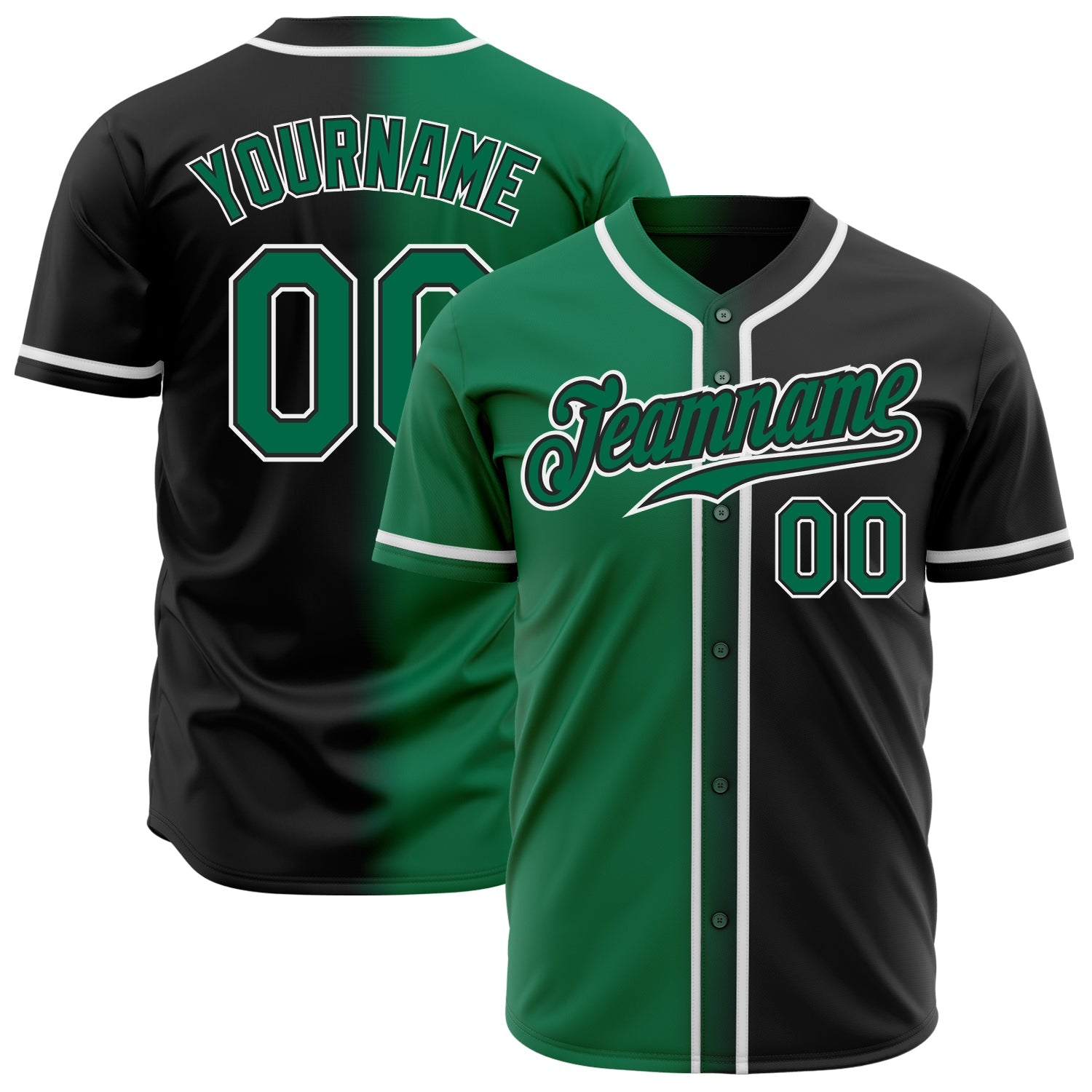 Custom Black Kelly Green-White Authentic Gradient Fashion Baseball Jersey - Main View