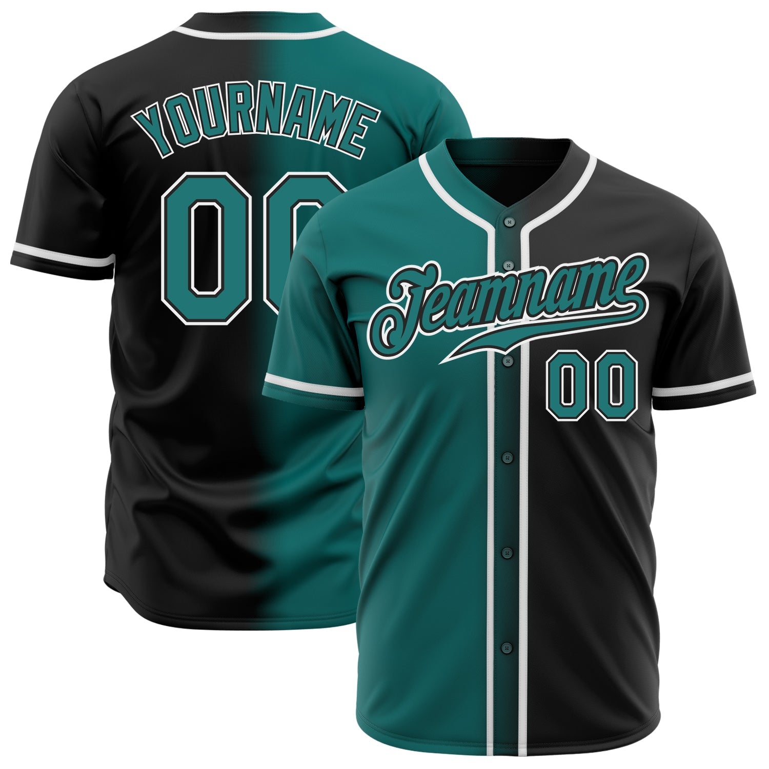 Custom Black Teal-White Authentic Gradient Fashion Baseball Jersey - Main View