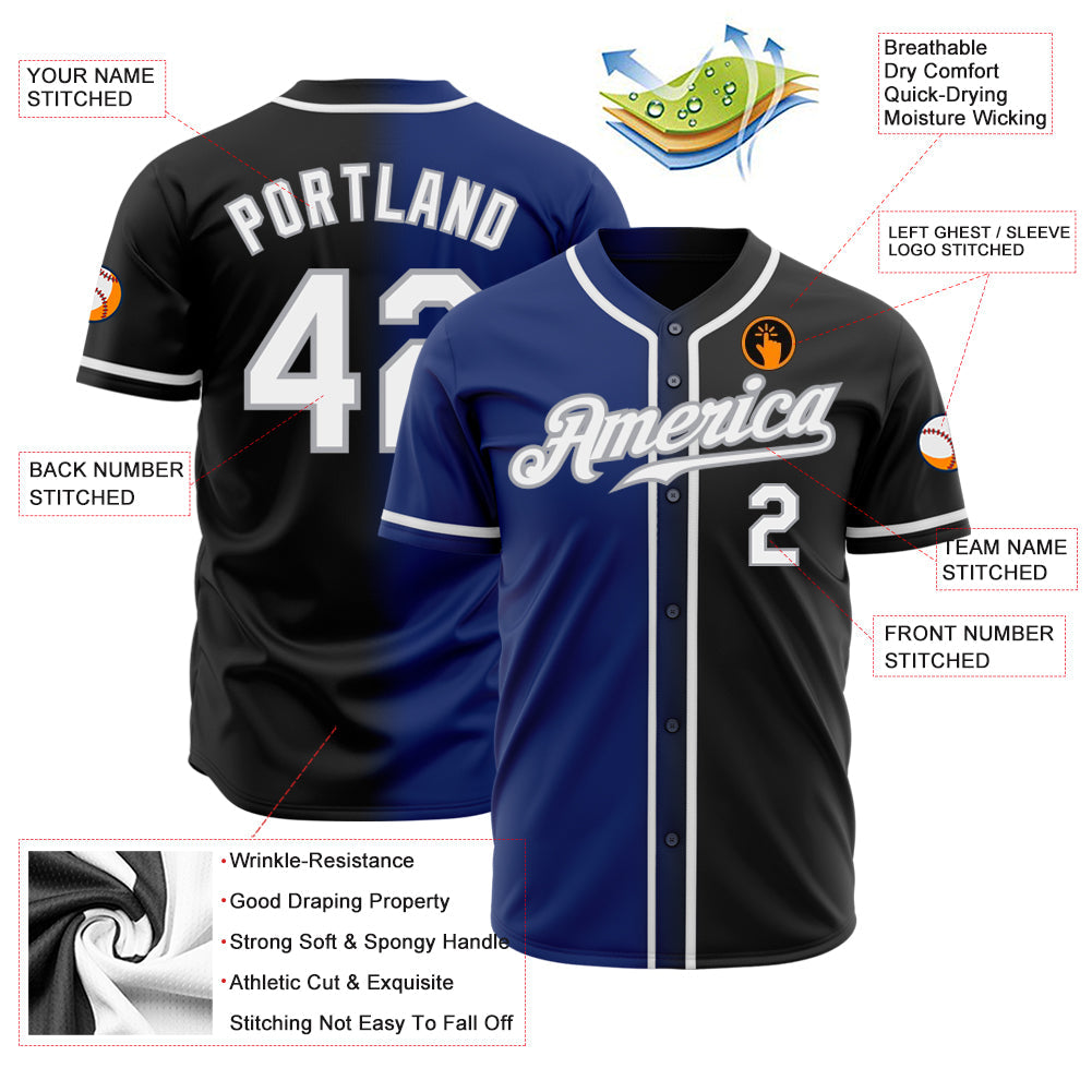 Custom Black White Royal-Gray Authentic Gradient Fashion Baseball Jersey view 2