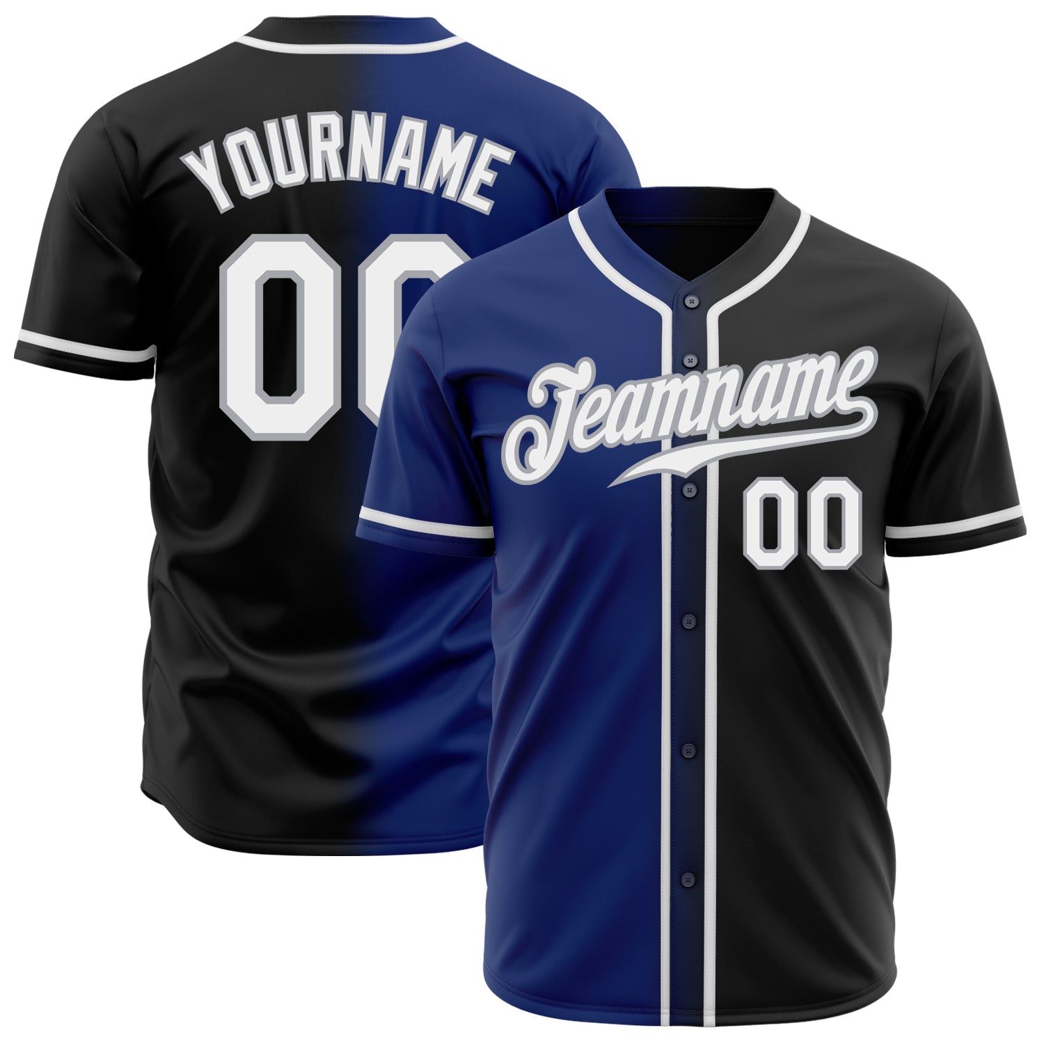 Custom Black White Royal-Gray Authentic Gradient Fashion Baseball Jersey - Main View