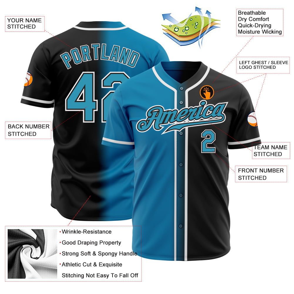 Custom Black Panther Blue-White Authentic Gradient Fashion Baseball Jersey view 2