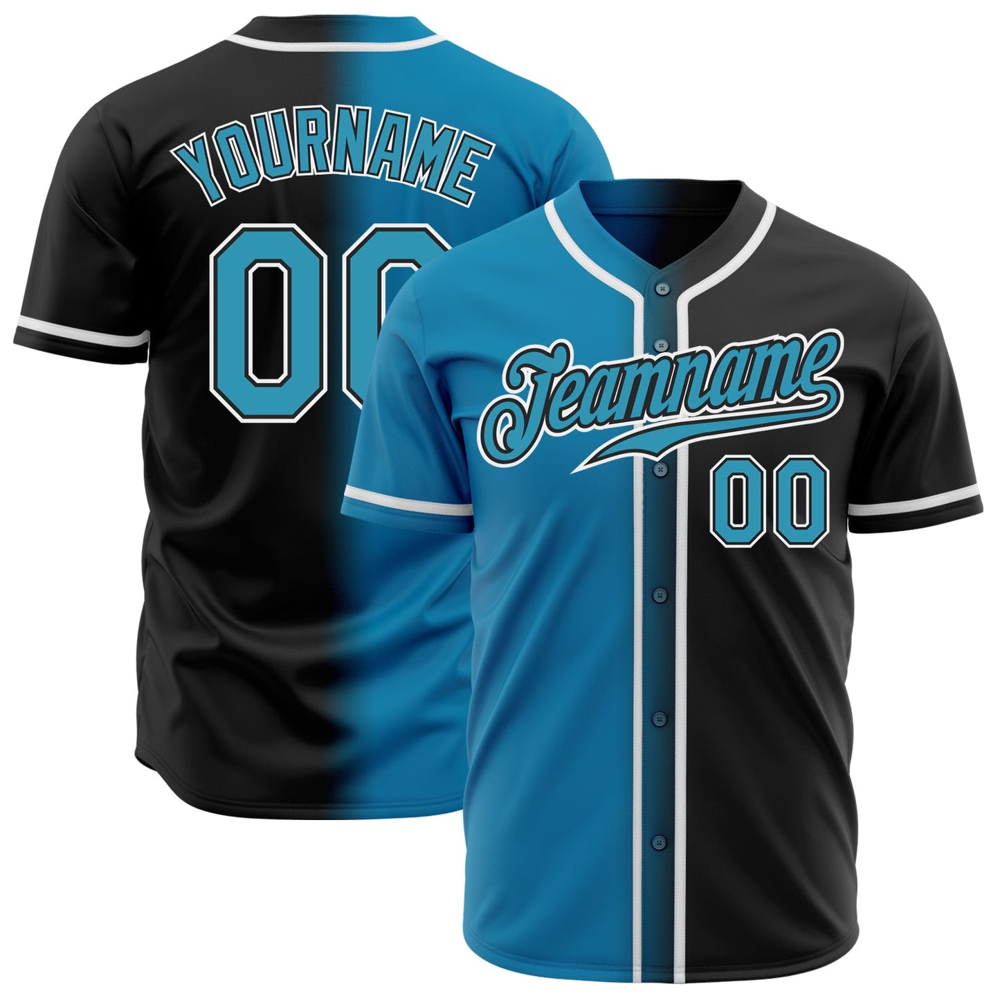 Custom Black Panther Blue-White Authentic Gradient Fashion Baseball Jersey - Main View