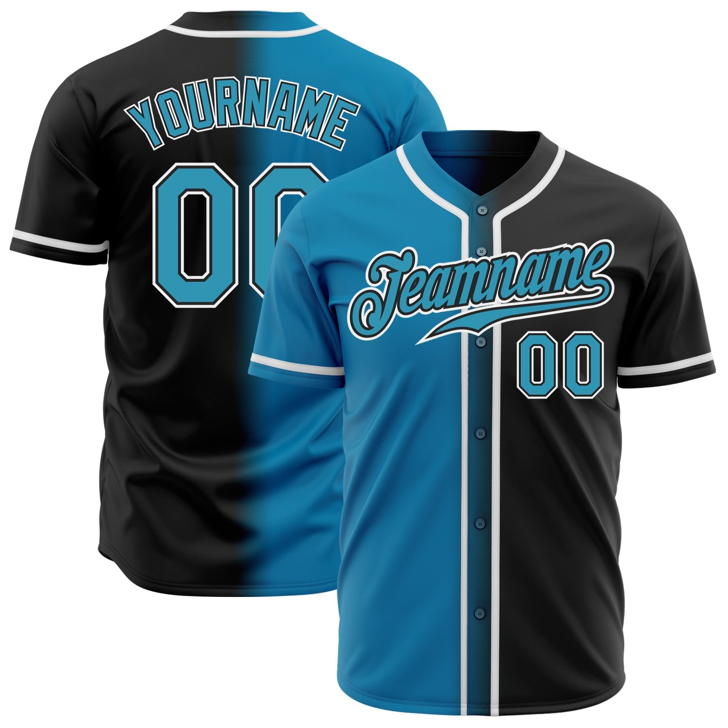 Custom Black Panther Blue-White Authentic Gradient Fashion Baseball Jersey - Main View