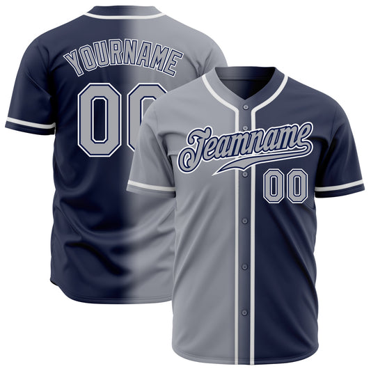 Custom Navy Gray-White Authentic Gradient Fashion Baseball Jersey - Main View
