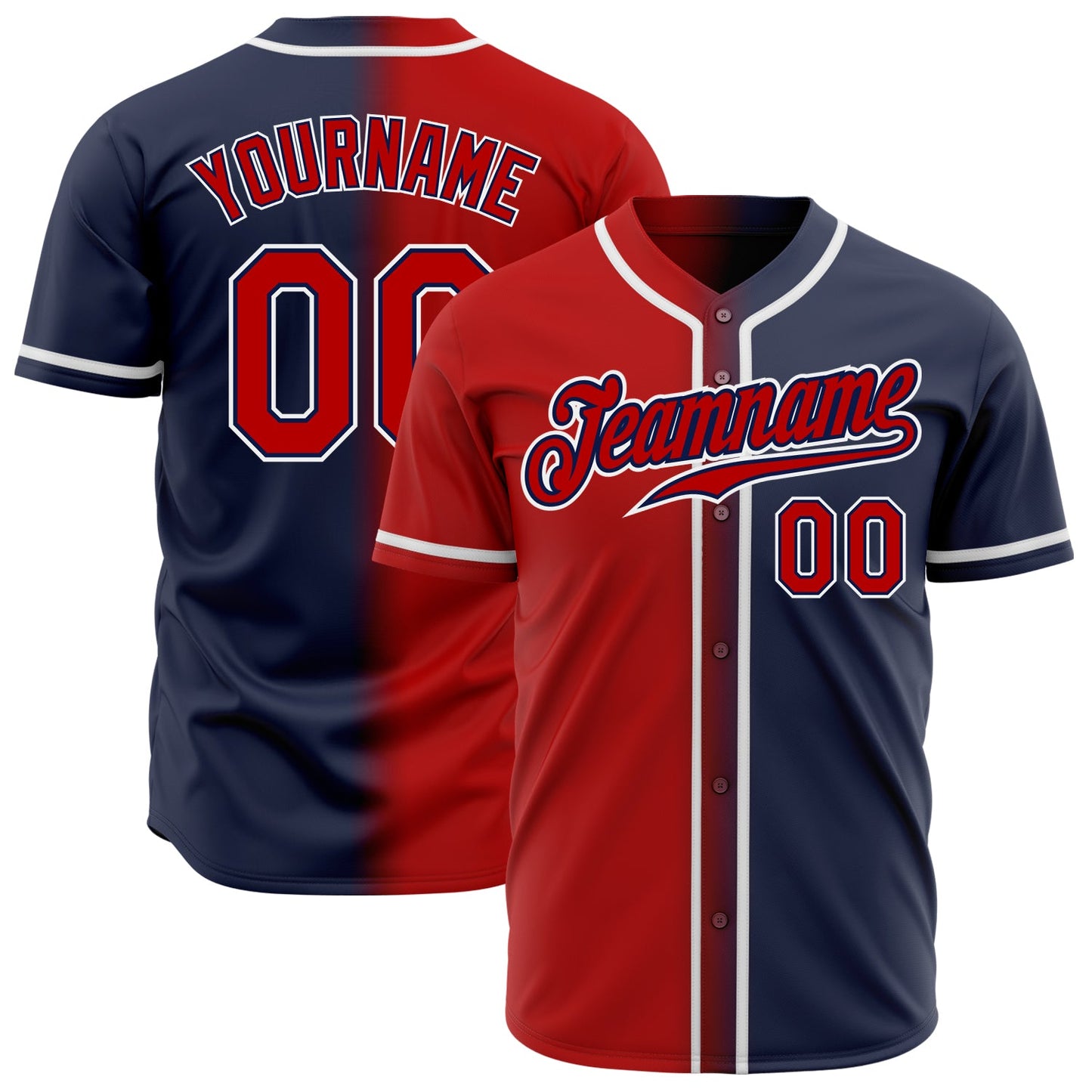 Custom Navy Red-White Authentic Gradient Fashion Baseball Jersey - Main View