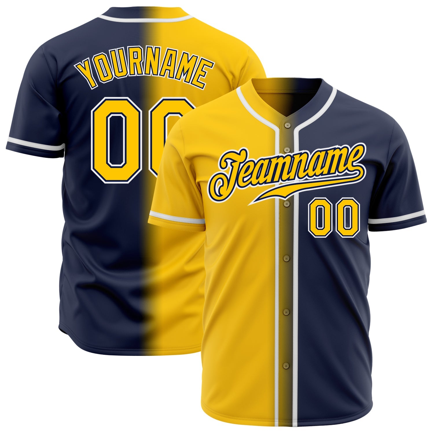 Custom Navy Yellow-White Authentic Gradient Fashion Baseball Jersey - Main View