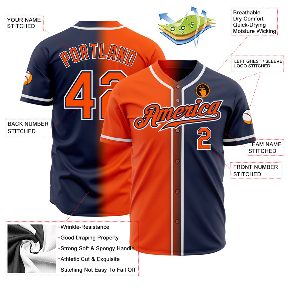Custom Navy Orange-White Authentic Gradient Fashion Baseball Jersey view 2