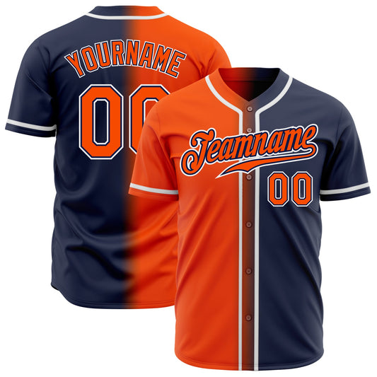Custom Navy Orange-White Authentic Gradient Fashion Baseball Jersey - Main View