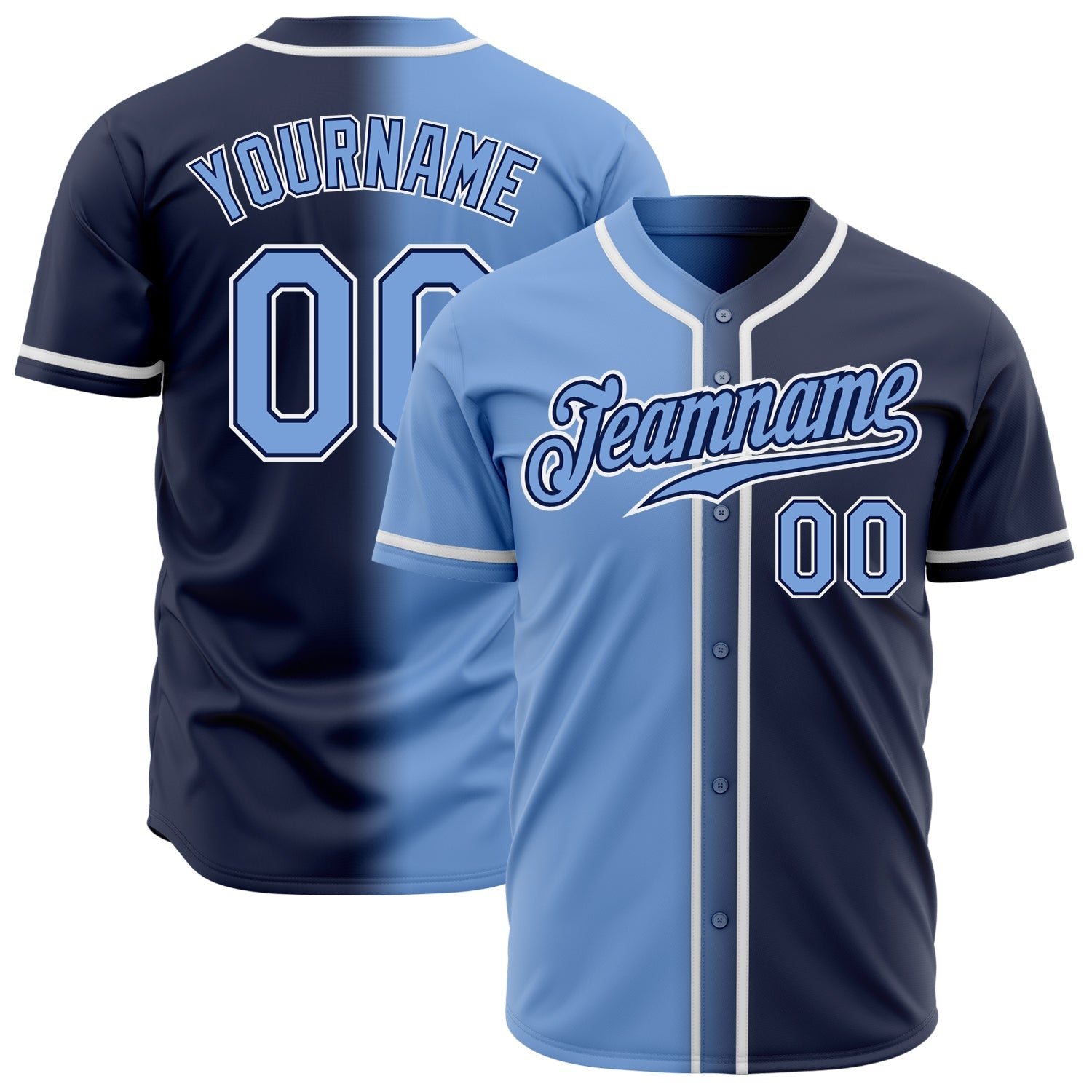 Custom Navy Light Blue-White Authentic Gradient Fashion Baseball Jersey - Main View