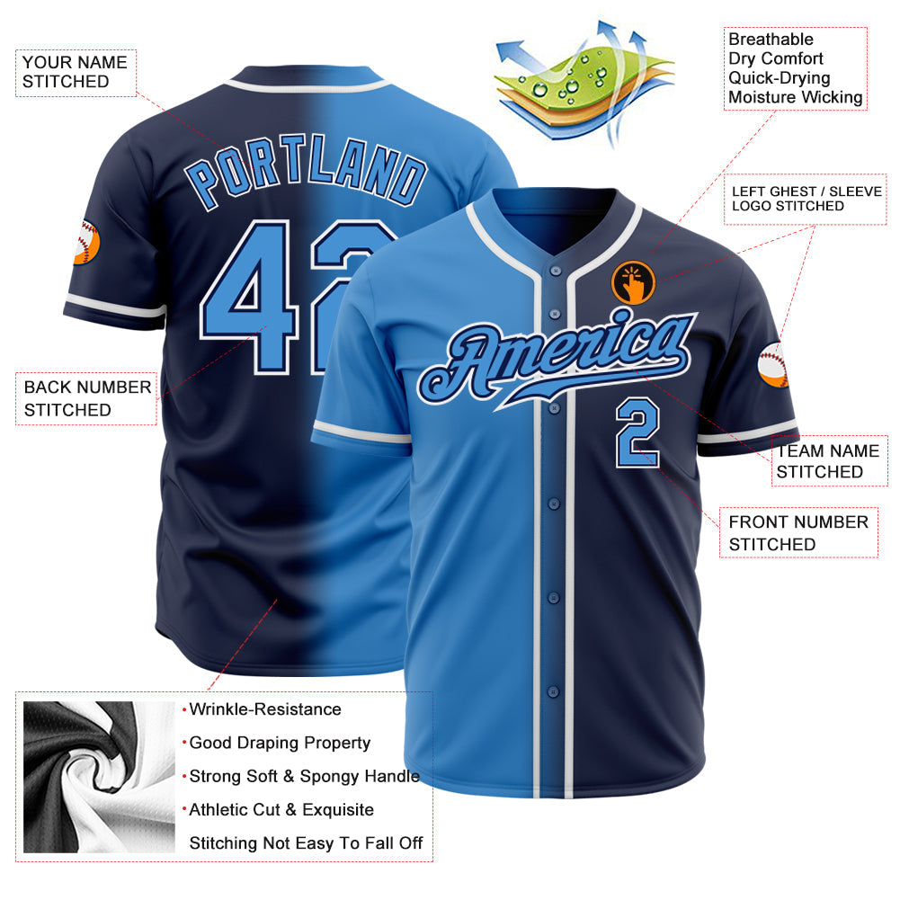 Custom Navy Powder Blue-White Authentic Gradient Fashion Baseball Jersey view 2