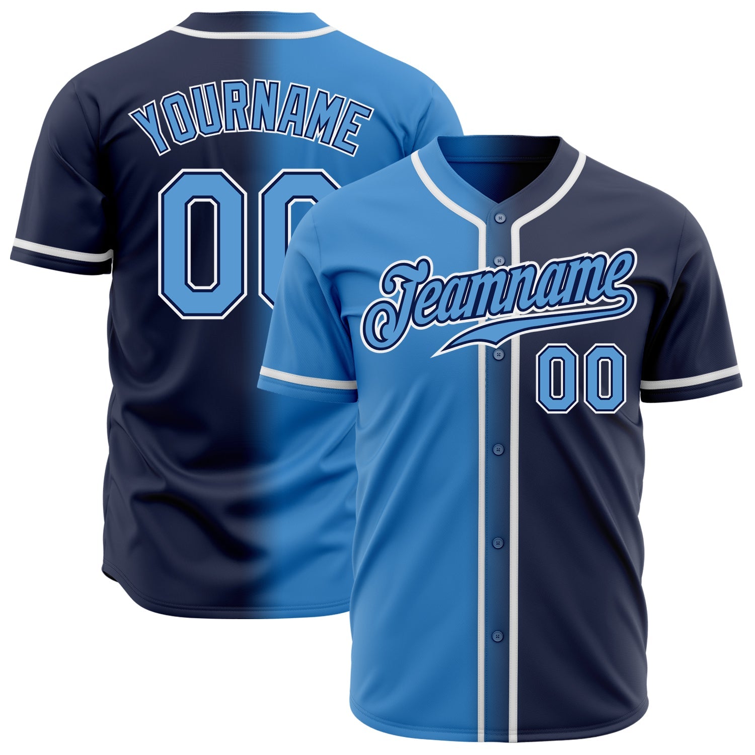 Custom Navy Powder Blue-White Authentic Gradient Fashion Baseball Jersey - Main View