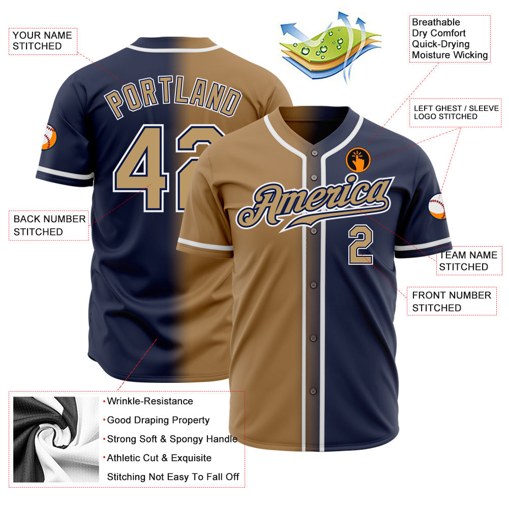 Custom Navy Old Gold-White Authentic Gradient Fashion Baseball Jersey view 2