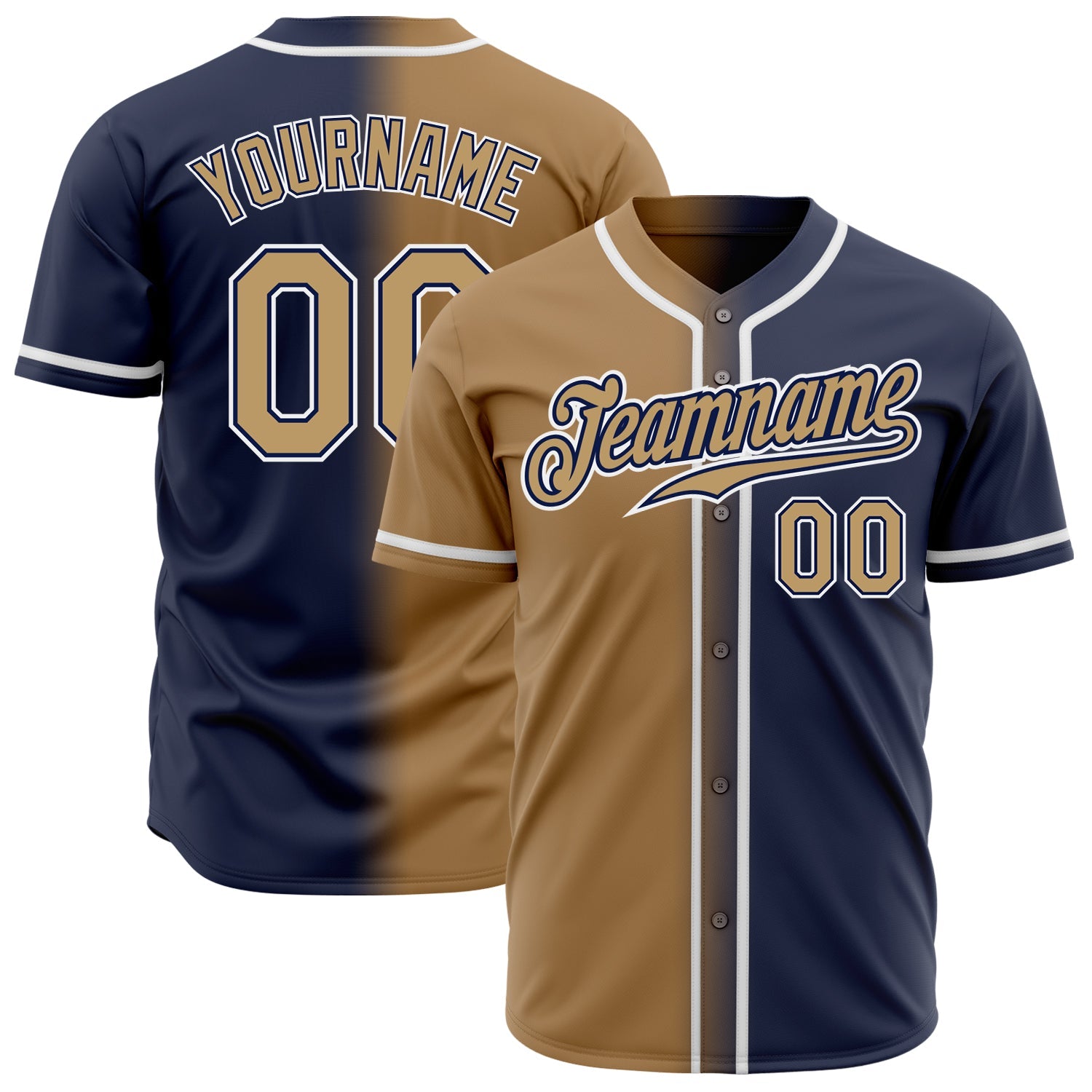 Custom Navy Old Gold-White Authentic Gradient Fashion Baseball Jersey - Main View