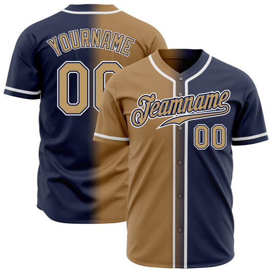 Custom Navy Old Gold-White Authentic Gradient Fashion Baseball Jersey - Main View