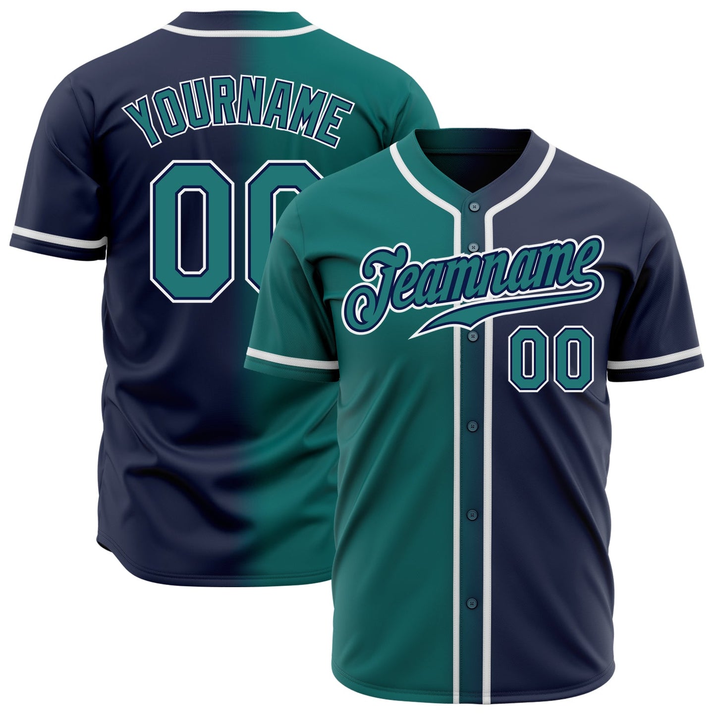 Custom Navy Teal-White Authentic Gradient Fashion Baseball Jersey - Main View