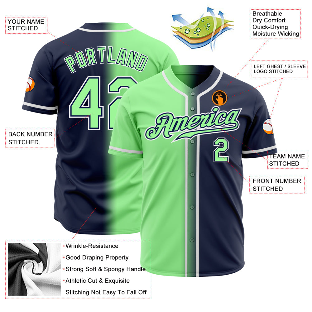 Custom Navy Pea Green-White Authentic Gradient Fashion Baseball Jersey view 2