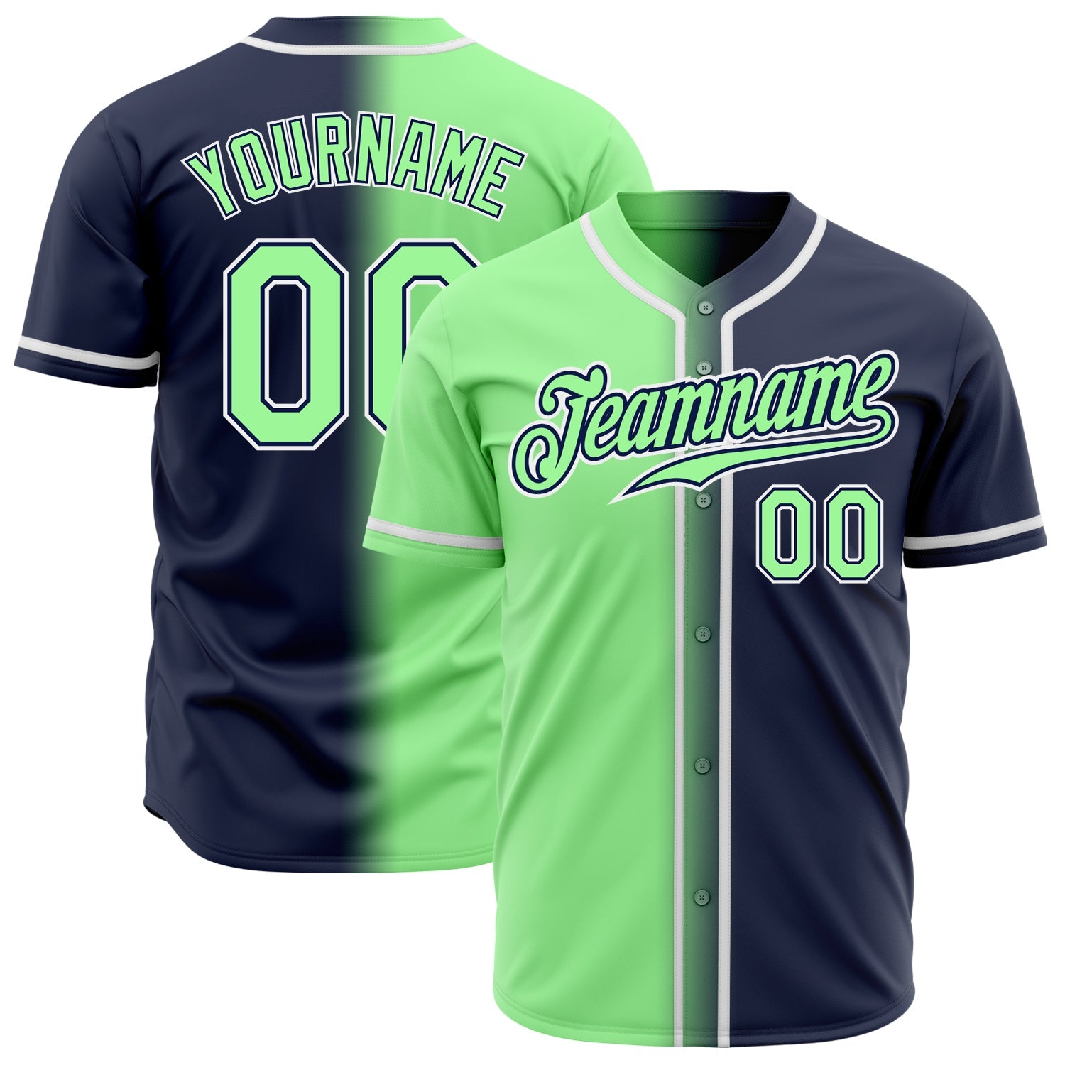 Custom Navy Pea Green-White Authentic Gradient Fashion Baseball Jersey - Main View