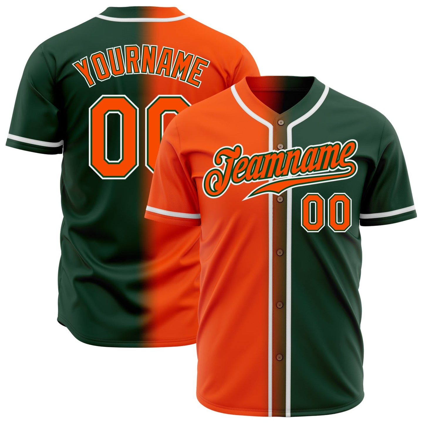 Custom Green Orange-White Authentic Gradient Fashion Baseball Jersey - Main View
