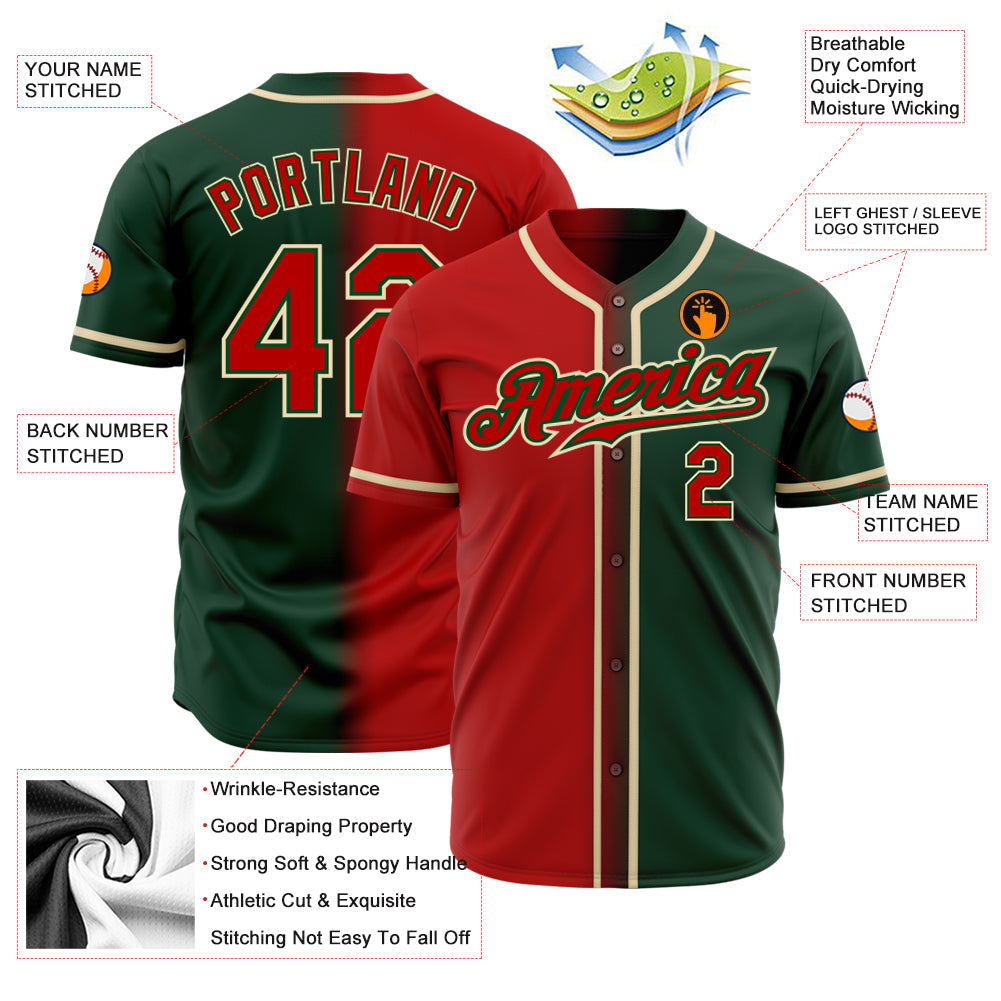Custom Green Red-Cream Authentic Gradient Fashion Baseball Jersey view 2