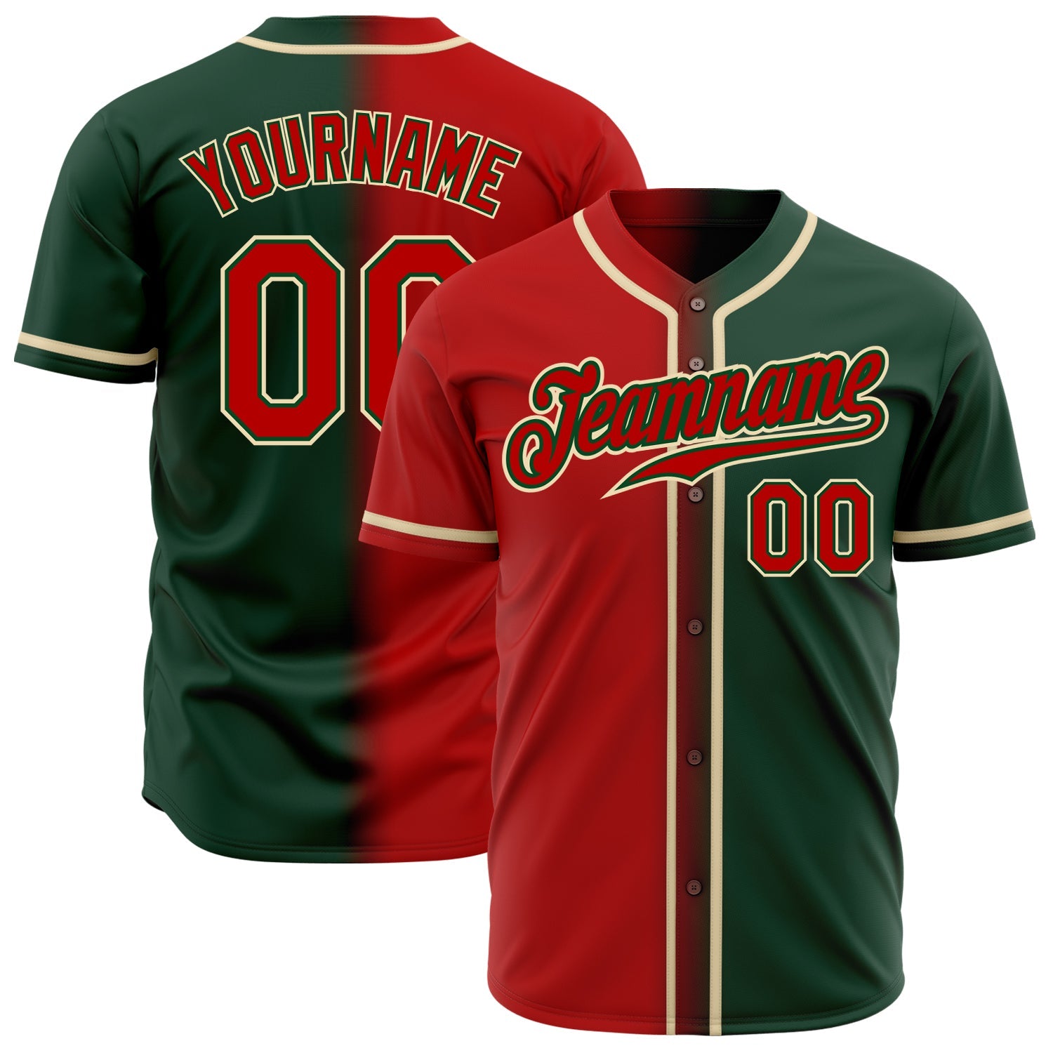 Custom Green Red-Cream Authentic Gradient Fashion Baseball Jersey - Main View
