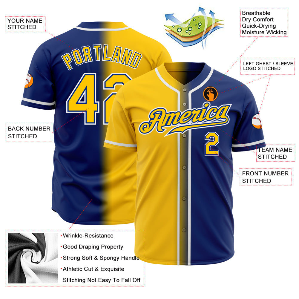 Custom Royal Yellow-White Authentic Gradient Fashion Baseball Jersey view 2