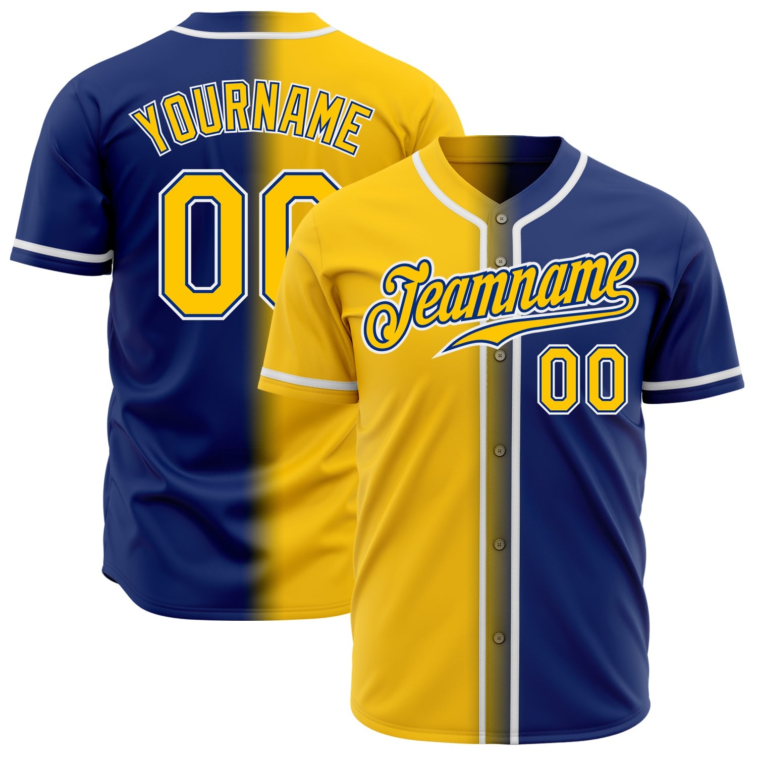Custom Royal Yellow-White Authentic Gradient Fashion Baseball Jersey - Main View