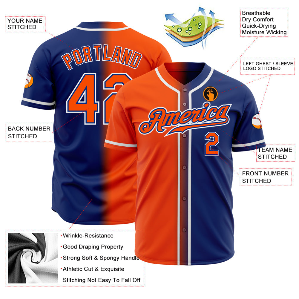 Custom Royal Orange-White Authentic Gradient Fashion Baseball Jersey view 2