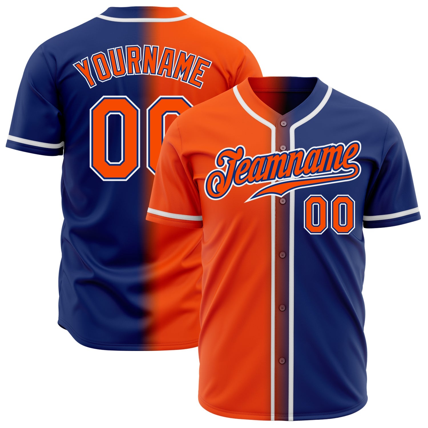 Custom Royal Orange-White Authentic Gradient Fashion Baseball Jersey - Main View