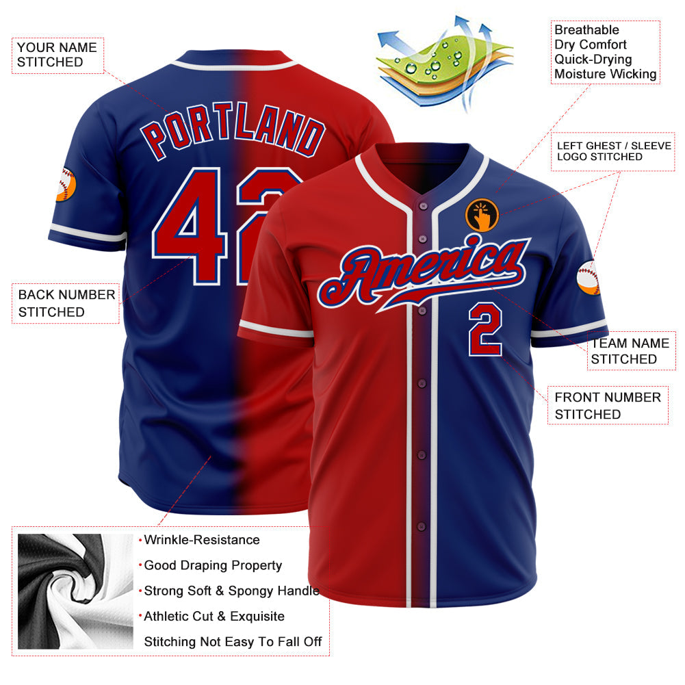 Custom Royal Red-White Authentic Gradient Fashion Baseball Jersey view 2
