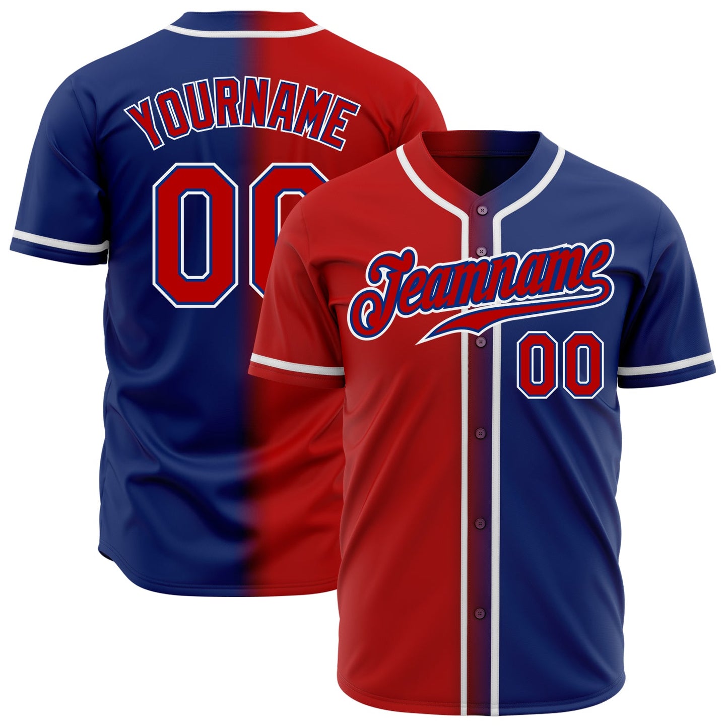 Custom Royal Red-White Authentic Gradient Fashion Baseball Jersey - Main View