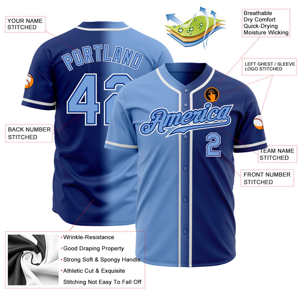 Custom Royal Light Blue-White Authentic Gradient Fashion Baseball Jersey view 2