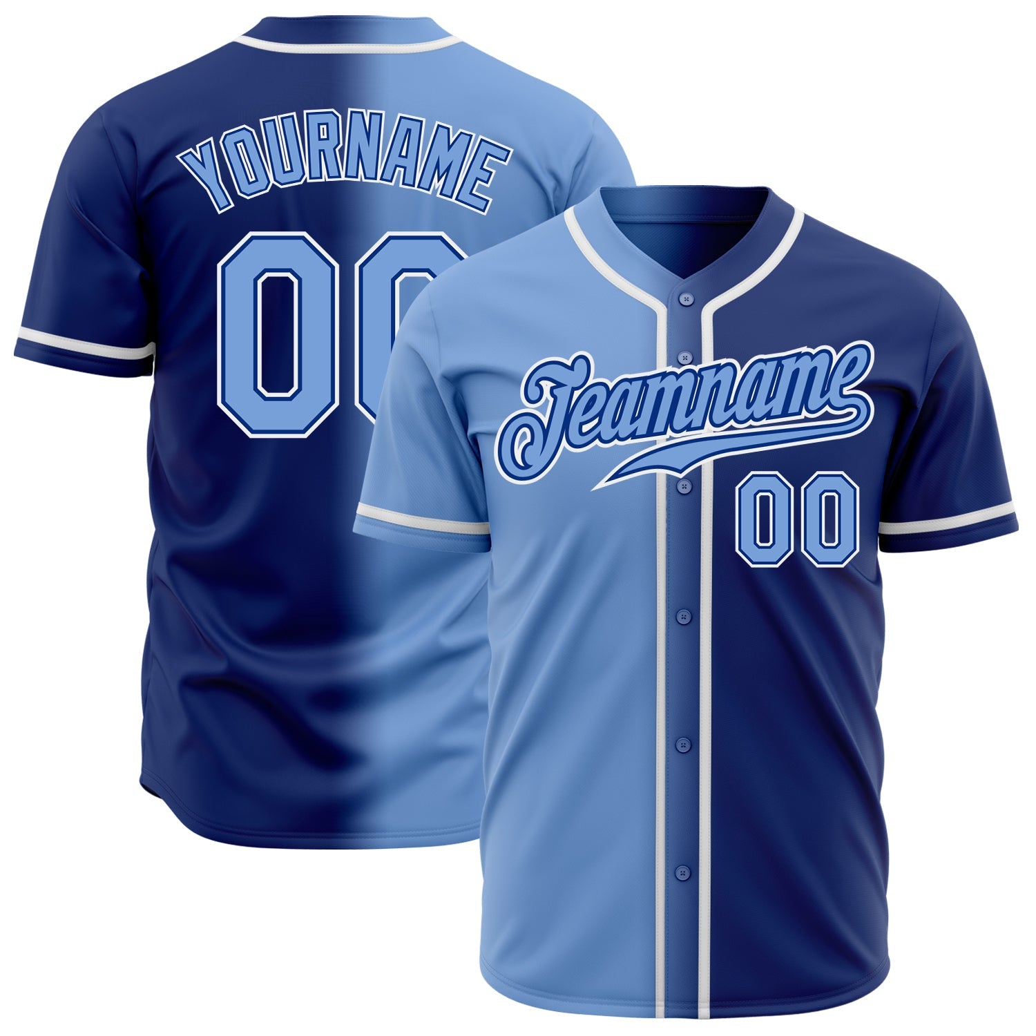 Custom Royal Light Blue-White Authentic Gradient Fashion Baseball Jersey - Main View