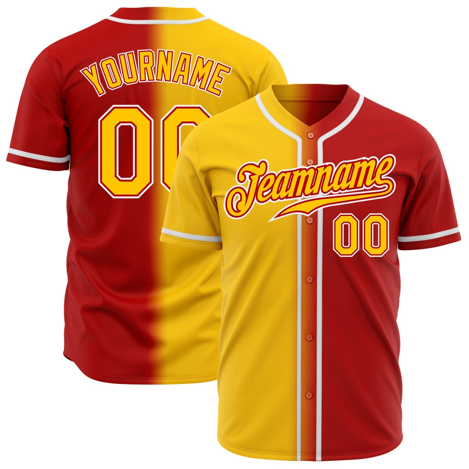 Custom Red Yellow-White Authentic Gradient Fashion Baseball Jersey - Main View