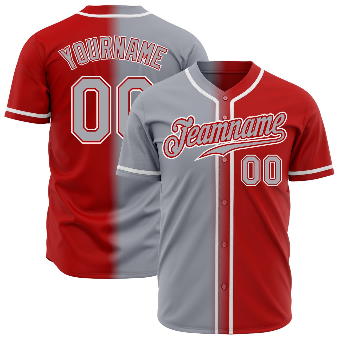 Custom Red Gray-White Authentic Gradient Fashion Baseball Jersey - Main View