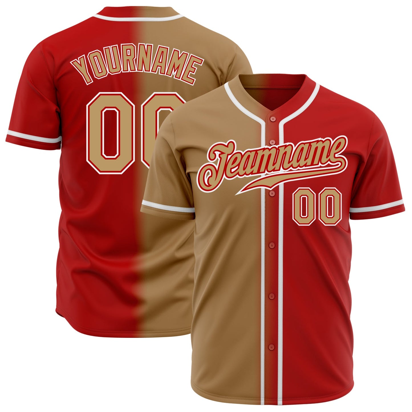 Custom Red Old Gold-White Authentic Gradient Fashion Baseball Jersey - Main View